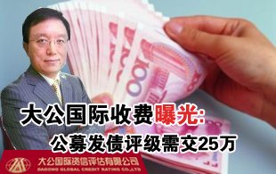 大公国际业务收费曝光:公募发债评级需交25万元